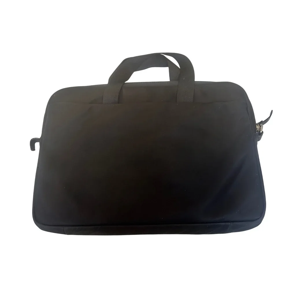 Kate Spade Black Nylon Laptop Bag Briefcase Striped Lining Gold Logo Tech Case